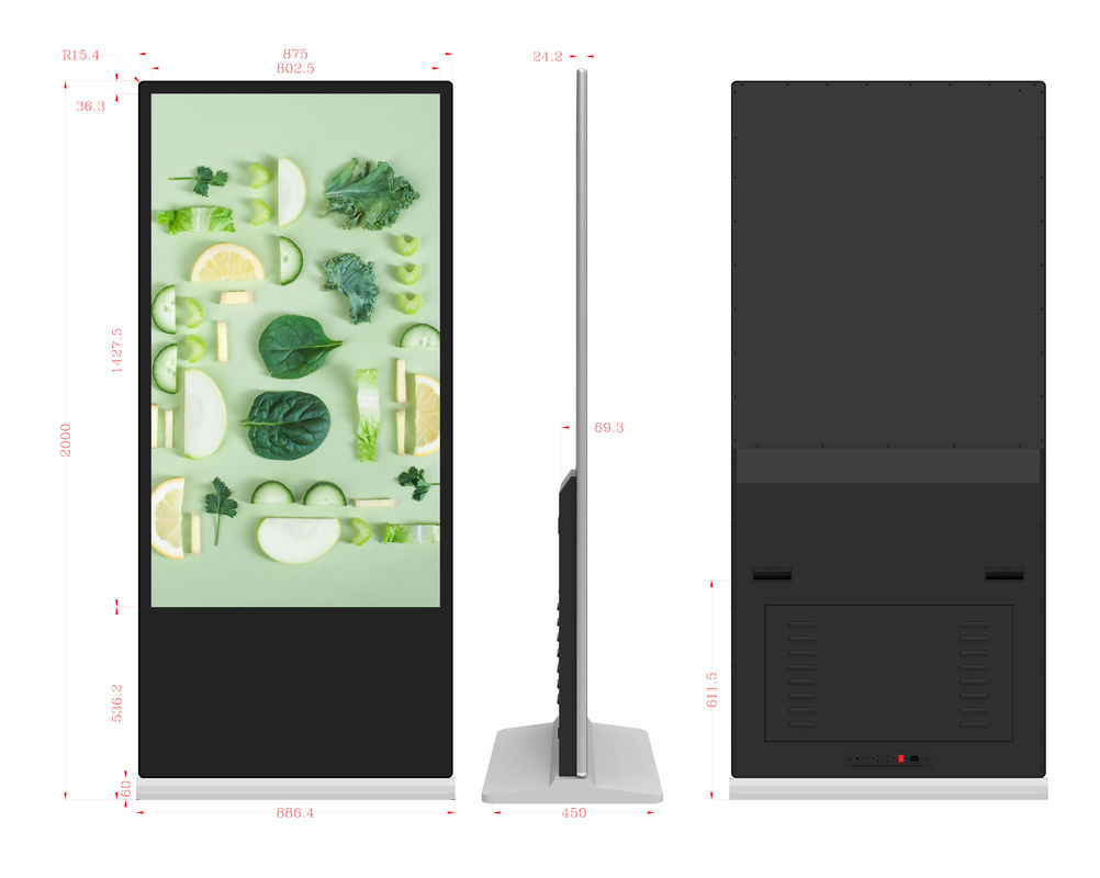 65 인치 터치 스크린 디지털 사이니지 디스플레이 고 밝기 LCD 광고 바닥 서있는 키오스크
